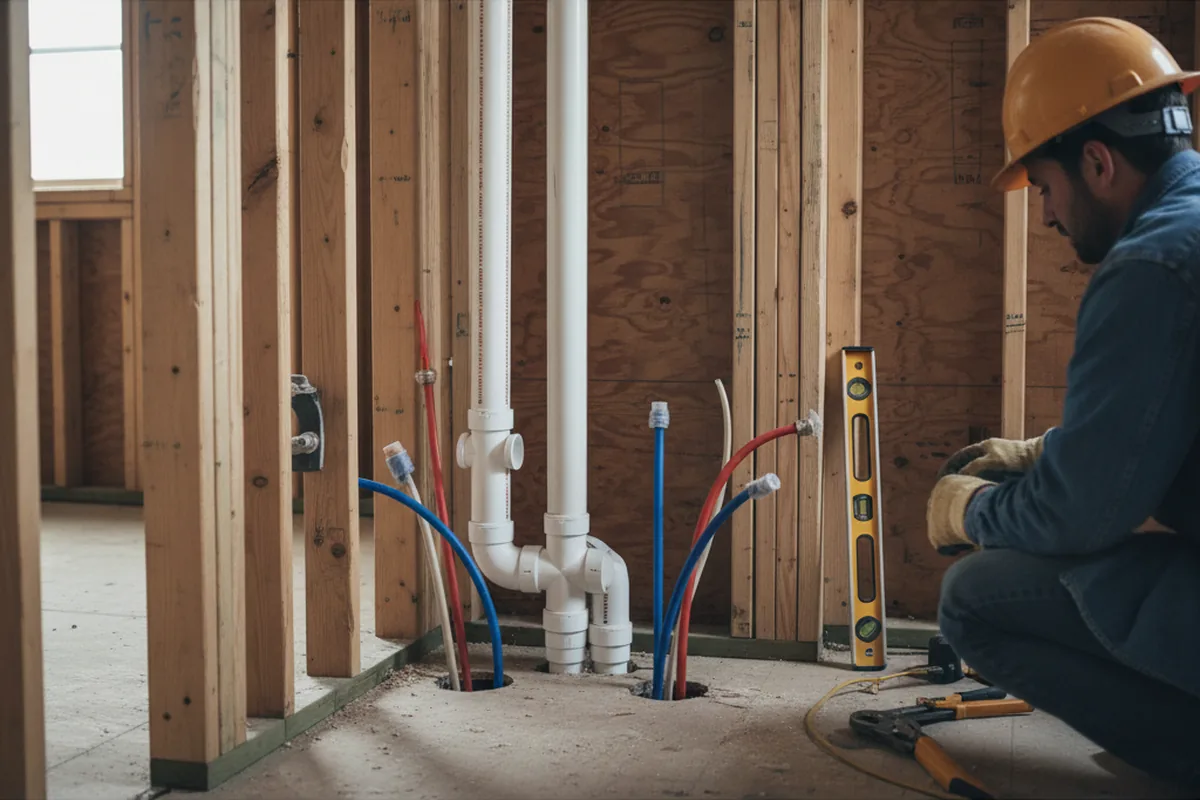 Drain and supply rough-in during Sump Pump Repair in Perkiomenville